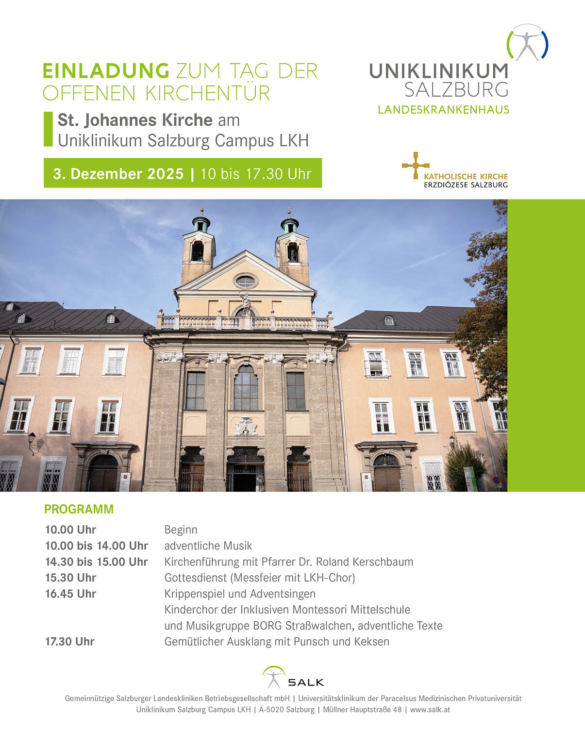 3. Dezember: Tag der offenen Kirchentür am Uniklinikum Salzburg Campus LKH