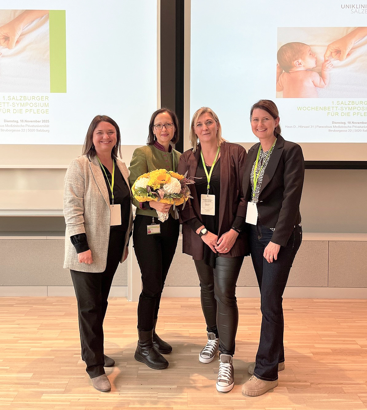 Freude über den gelungenen Auftakt: Klinische Pädagogin Verena Pogadl, BScN; Pflegedirektorin Dr.in Franziska Moser, BA, MA; Leitende Pflegeperson Daniela Ponz, BSc; APN-Pflegeexpertin Elisabeth Bürgler, BScN, MScN, MSc; (v.li.).